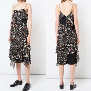 Grey by Jason Wu Painterly Floral Tiered Silk Blend Dress Spaghetti Strap Size 4